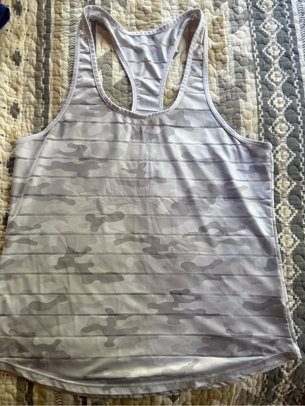 Zyia Active Gray White Sheer Panel Camo Racerback Tank Top Like New